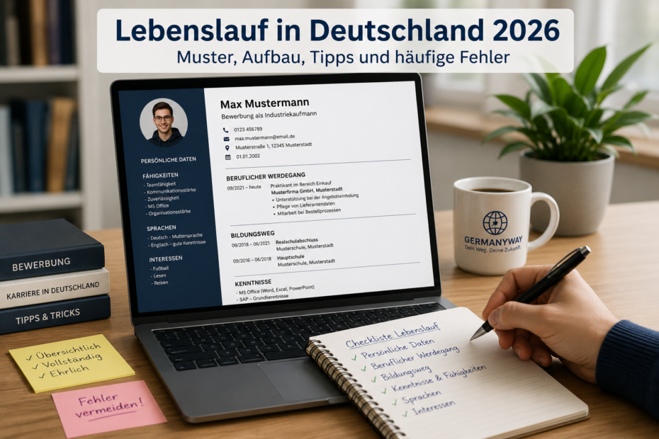 Lebenslauf in Deutschland 2026 mit Muster, Aufbau und häufigen Fehlern für Ausbildung, Studium und Bewerbung
