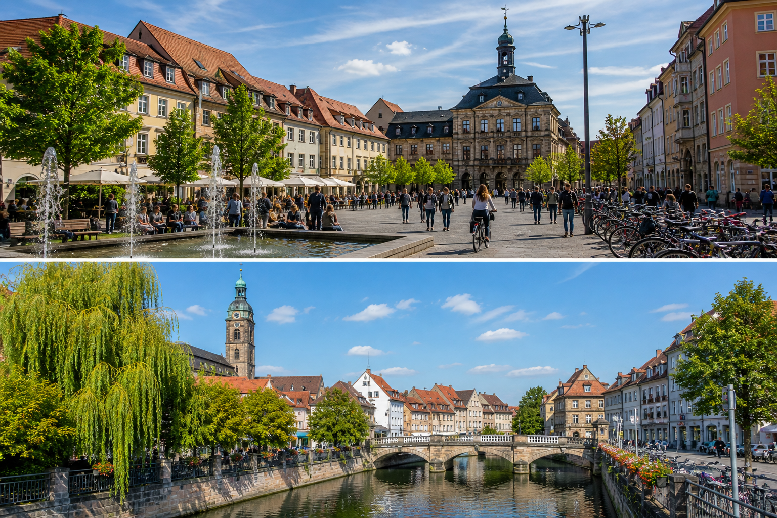 Stadt Erlangen mit historischer Altstadt, Marktplatz, Brücke und Fluss